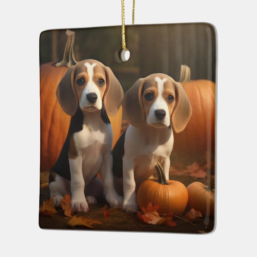 Beagle Puppy Herfst Delight Pompoen Keramisch Ornament (Links)