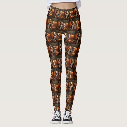 Beagle Puppy Herfst Delight Pompoen Leggings (Voorkant)