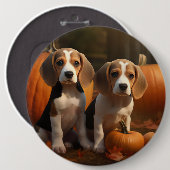 Beagle Puppy Herfst Delight Pompoen Ronde Button 6,0 Cm (Voorkant /achterkant)