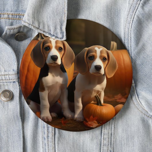 Beagle Puppy Herfst Delight Pompoen Ronde Button 6,0 Cm (In situ)