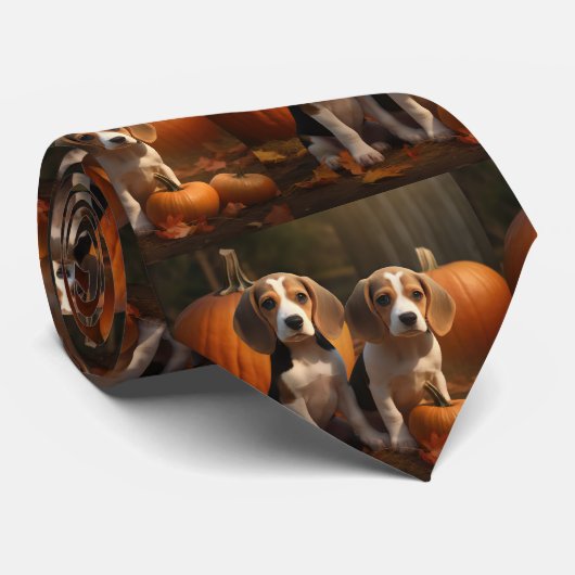 Beagle Puppy Herfst Delight Pompoen Stropdas (Opgerold)