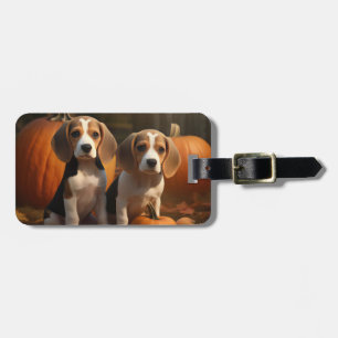 Beagle Puppy Herfst Plezier Pompoen Bagagelabel