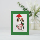 Beagle Puppy in Santa Hat - Vrolijk Kerstfeest Briefkaart (Staand voorkant)