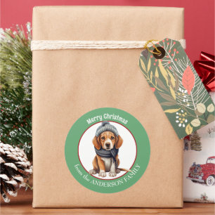 Beagle Puppy in Wintersjaal en Pet Kerst Ronde Sticker