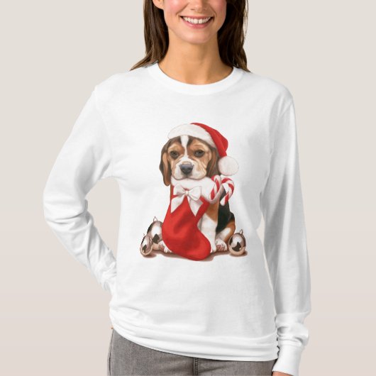 Beagle Puppy Kerstmis T-shirt (Voorkant)