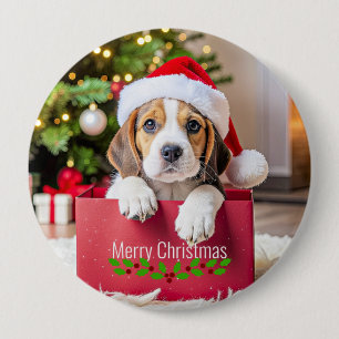 Beagle Puppy Kerstontwerp, Ronde Button 4,0 Cm