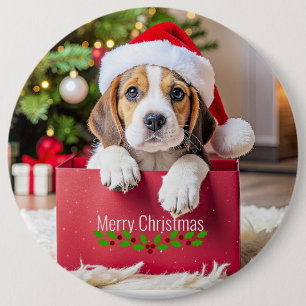 Beagle Puppy Kerstontwerp, Ronde Button 6,0 Cm