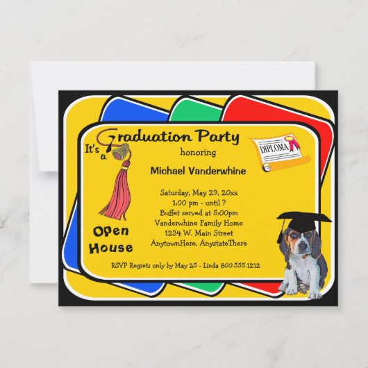 Beagle Puppy Red Afstuderen Growler Party Invite Kaart (Voorkant)