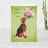 Beagle Puppy Rose Carte d'anniversaire personnalis (Devant)