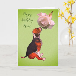Beagle Puppy Rose Carte d'anniversaire personnalis