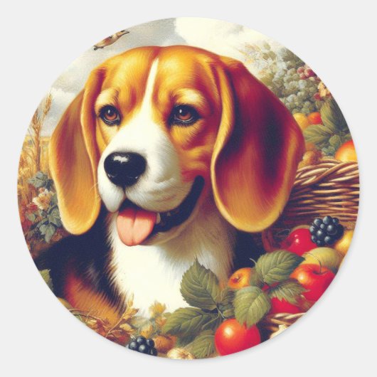  Beagle Puppy Schilderij Ronde Sticker (Voorkant)