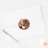  Beagle Puppy Schilderij Ronde Sticker (Envelop)