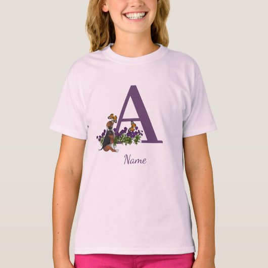 Beagle Puppy Vlinders Monogram Eerste Letter A Naa T-shirt (Voorkant)