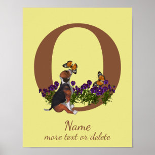 Beagle Puppy Vlinders Monogram Eerste Letter O Naa Poster