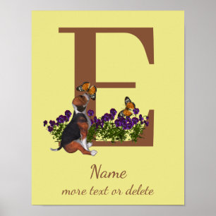 Beagle Puppy Vlinders Monogram Initiaal E Naam  Poster
