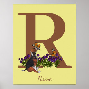 Beagle Puppy Vlinders Monogram Initiaal R Naam Poster