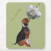 Beagle Puppy White Rose Dog Mousepad Muismat (Voorkant)