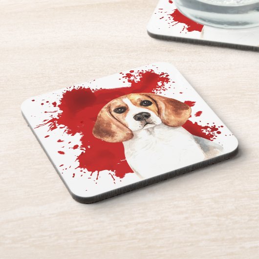 Beagle Red Abstract Splatter Bier Onderzetter (Linkerzijde)
