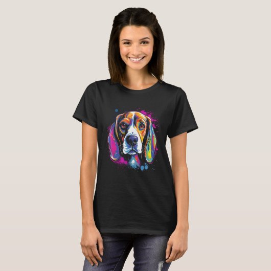 Beagle Retro Rainbow Splashes Design T-shirt (Voorkant volledig)