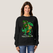 Beagle Riding Dinosaur Patricks Day Shamrock Trui (Voorkant volledig)