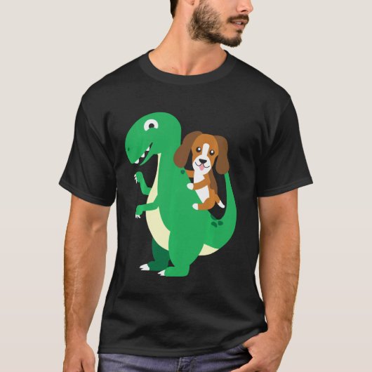 Beagle Riding T Rex Cool Dinosaur Dino Dog Hwe T-shirt (Voorkant)