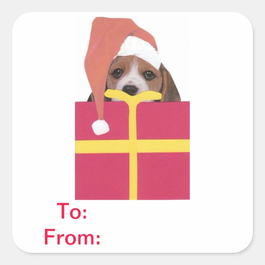 Beagle Santa Hat Cadeau Labels Sticker (Voorkant)