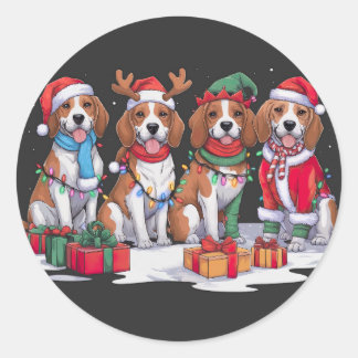 Beagle Santa hoedgewei elf kerstverlichting Ronde Sticker