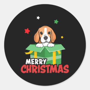 Beagle Santa Hondenliefhebbers Vrolijk kerstfeest Ronde Sticker