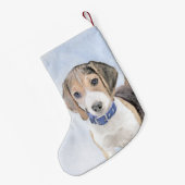 Beagle schilderen - Kute Original Dog Art Kleine Kerstsok (Achterkant (Hangend))