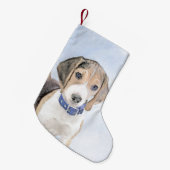 Beagle schilderen - Kute Original Dog Art Kleine Kerstsok (Voorkant (Hangend))