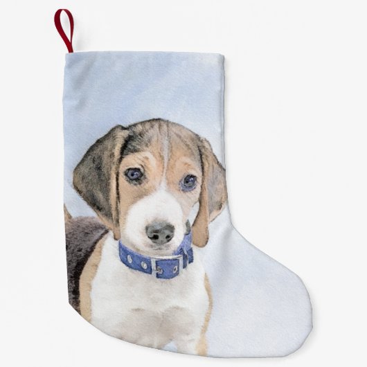 Beagle schilderen - Kute Original Dog Art Kleine Kerstsok (Voorkant)