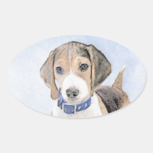 Beagle schilderen - Kute Original Dog Art Ovale Sticker