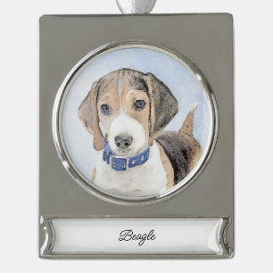 Beagle schilderen - Kute Original Dog Art Verzilverd Banner Ornament