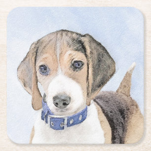 Beagle schilderen - Kute Original Dog Art Vierkante Kartonnen Onderzetter