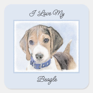 Beagle schilderen - Kute Original Dog Art Vierkante Sticker