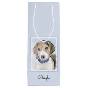 Beagle schilderen - Kute Original Dog Art Wijn Cadeautas