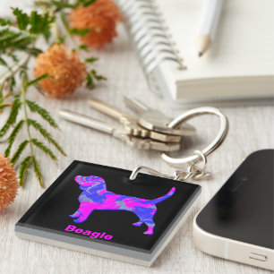 Beagle Silhouette Hot Pink & Blue Sleutelhanger