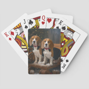 Beagle Sneeuw Slede Kerst Decoratie Pokerkaarten