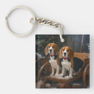 Beagle Sneeuw Slede Kerst Decoratie Sleutelhanger