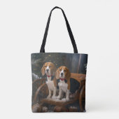 Beagle Snowy Sleigh Kerstmisdecor Draagtas (Achterkant)