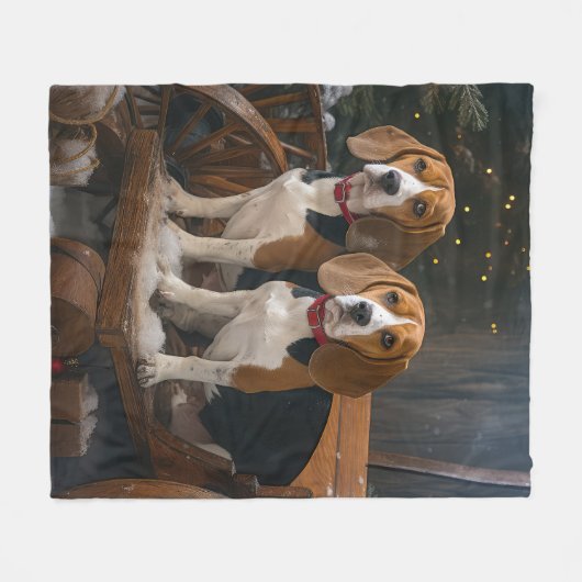 Beagle Snowy Sleigh Kerstmisdecor Fleece Deken (Voorkant (Horizontaal))