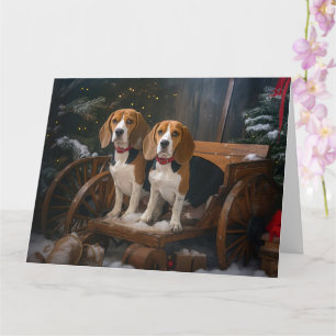 Beagle Snowy Sleigh Kerstmisdecor Kaart