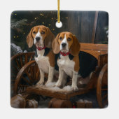 Beagle Snowy Sleigh Kerstmisdecor Keramisch Ornament (Achterkant)