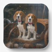 Beagle Snowy Sleigh Kerstmisdecor Papieren Bordje (Voorkant)