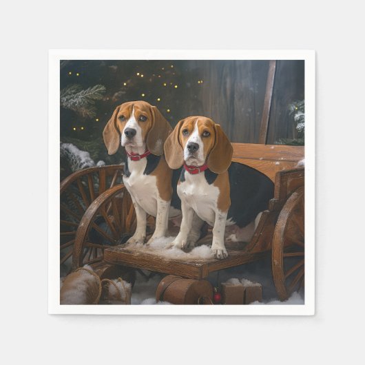 Beagle Snowy Sleigh Kerstmisdecor Servet (Voorkant)
