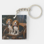 Beagle Snowy Sleigh Kerstmisdecor Sleutelhanger (Achterkant)