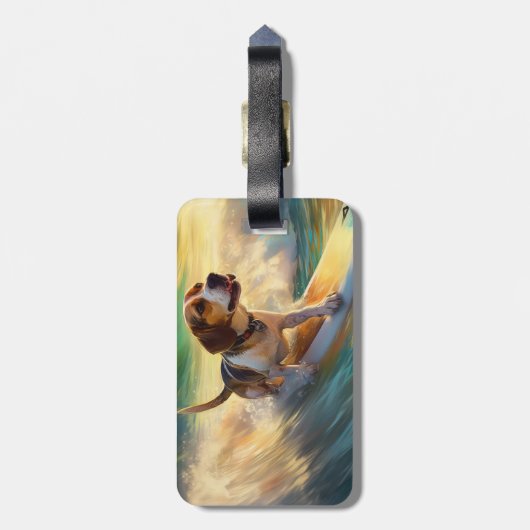 Beagle strand surfen schilderij bagagelabel (Achterkant verticaal)