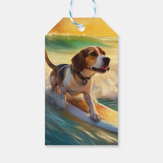 Beagle strand surfen schilderij cadeaulabel (Achterkant)
