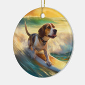 Beagle strand surfen schilderij keramisch ornament (Links)