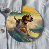 Beagle strand surfen schilderij ronde button 6,0 cm (In situ)